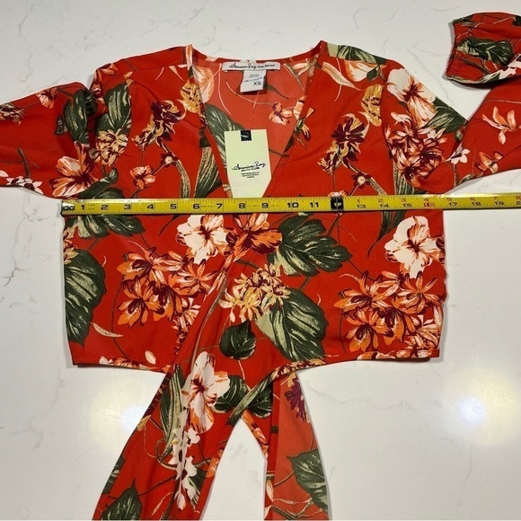 American Rag Tropical Print Tie Front Crop Top XS - Picture 12 of 13